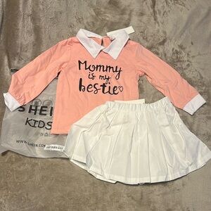 Shein Kids Pink and White Skirt Set 2-3y